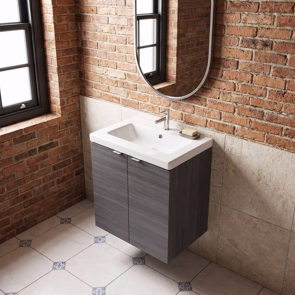 Balterley Alrewas 2 Door Wall Mounted Vanity Basin Unit in Anthracite Grey Woodgrain – 3