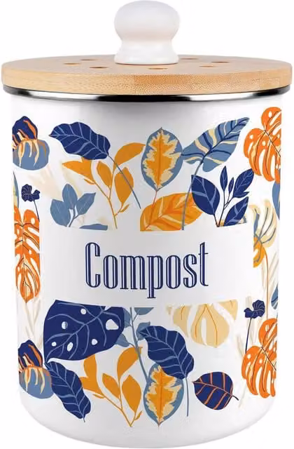 Purely Home Exotic Jungle Metal Compost Caddy with Flip Lid, 2L, Multicoloured