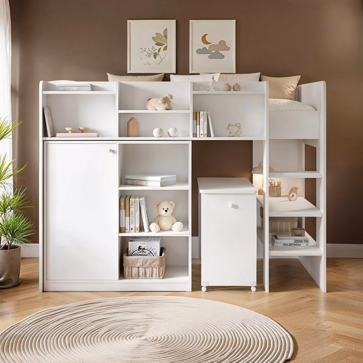 Flair Furnishings Wizard Mid High Sleeper Workstation in White, Single – 3