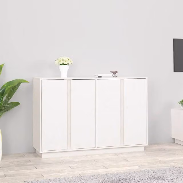 Berkfield Home White Solid Wood Pine Sideboard, W/D/H: 120 x 35 x 80 cm