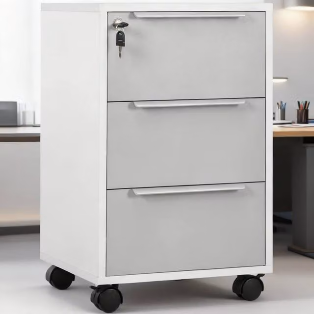 ERGOVEXA Three-Drawer Locking Filing Cabinet in White and Grey with Castors, W/D/H: 40.0 x 40.0 x 63.5 cm