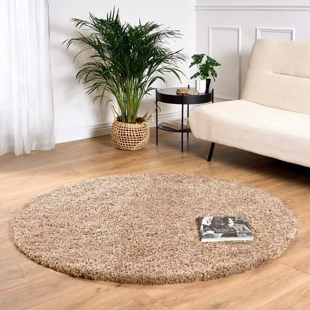 Bravich California Shaggy Round Rug in Light Beige, Diameter: 150 cm