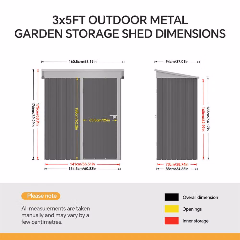Living and Home Metal Outdoor Storage Shed with Lockable Door in Grey – 6