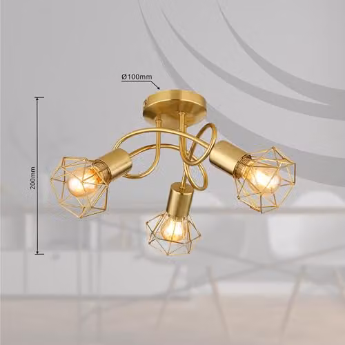 Globo Lighting Industrial Gold Ceiling Spotlight for Living Rooms, Bedrooms and Hallways, 3 x E14 Bulbs – 3