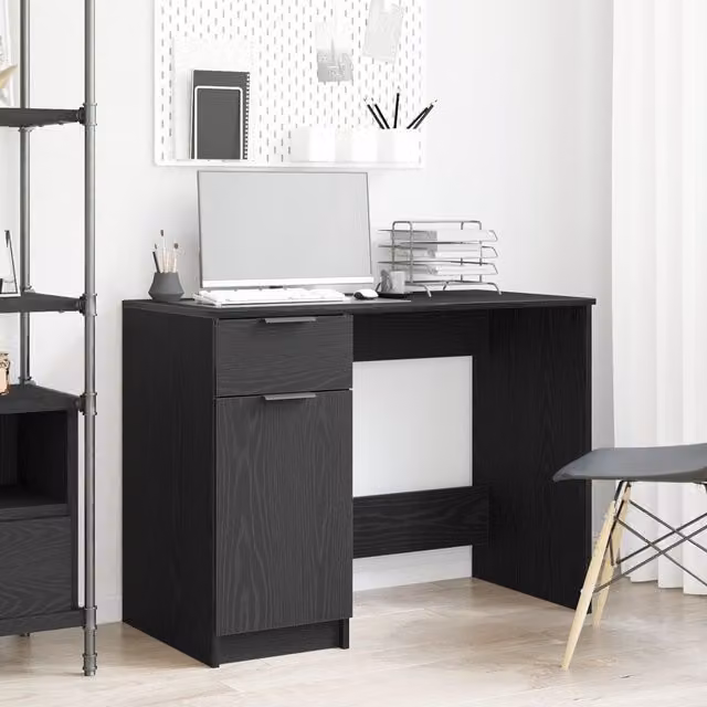 Berkfield Home Black Oak Computer Desk, W/D/H: 100 x 50 x 75 cm