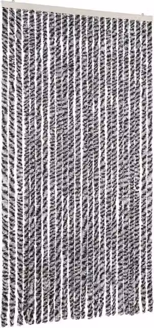 Berkfield Home Striped Chenille Thermal Insulating Fly Curtain in Grey, Black and White, W: 100 cm, H: 200 cm – 1
