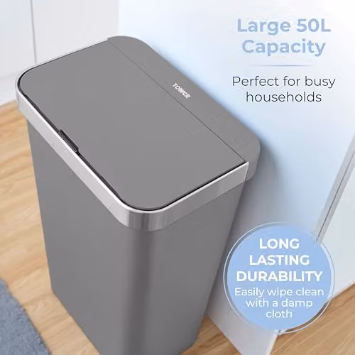 Tower 50L Rectangular ABS Sensor Bin in Grey, W/D/H: 63.5 x 26.0 x 26.0 cm – 4