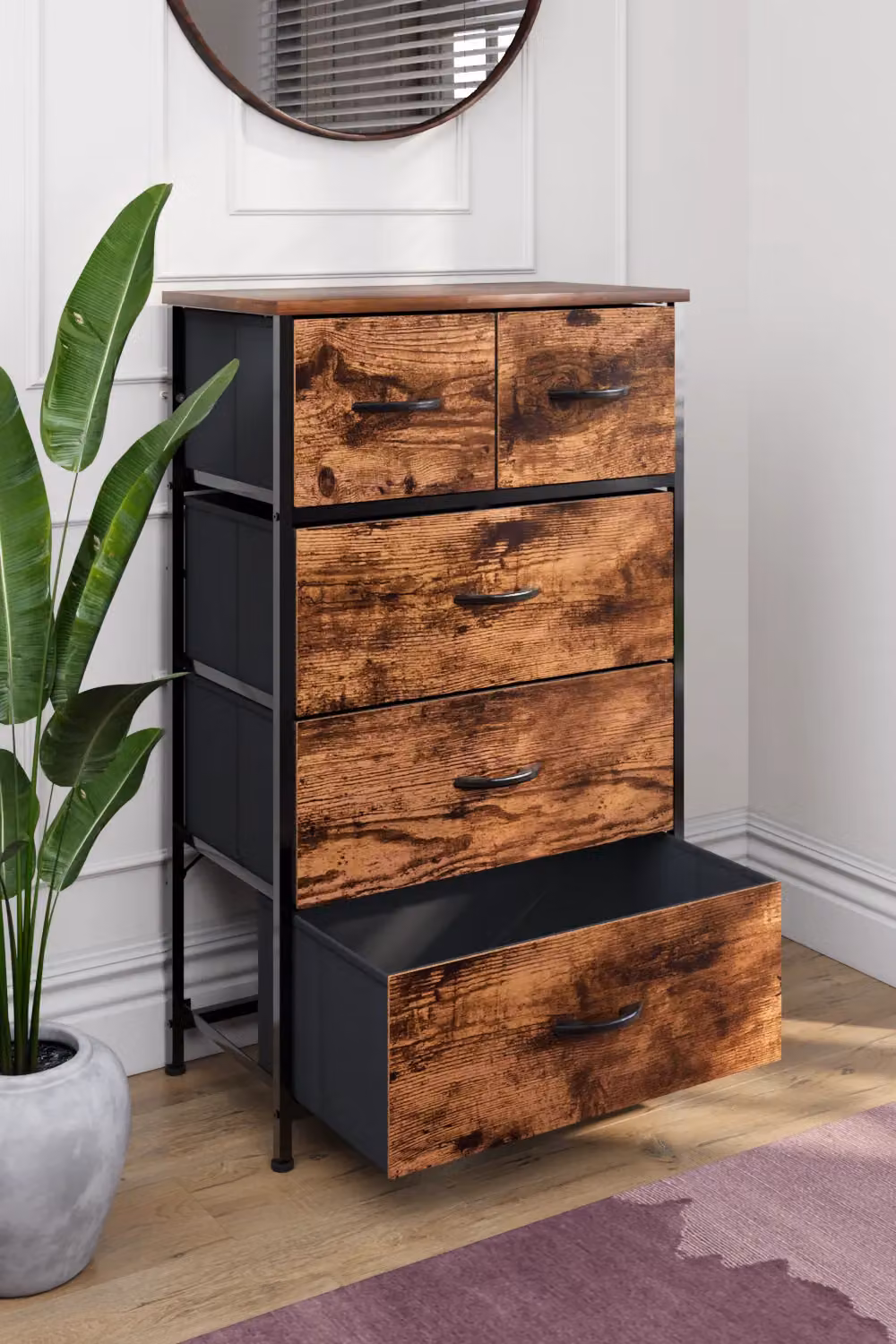 Vida Designs Chorley 5 Drawer Chest of Drawers Fabric and Metal Storage Organiser in Brown – 4