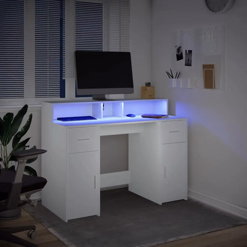 Berkfield White Gaming Desk with LED Lights, W/D/H: 120 x 55 x 91 cm – 3