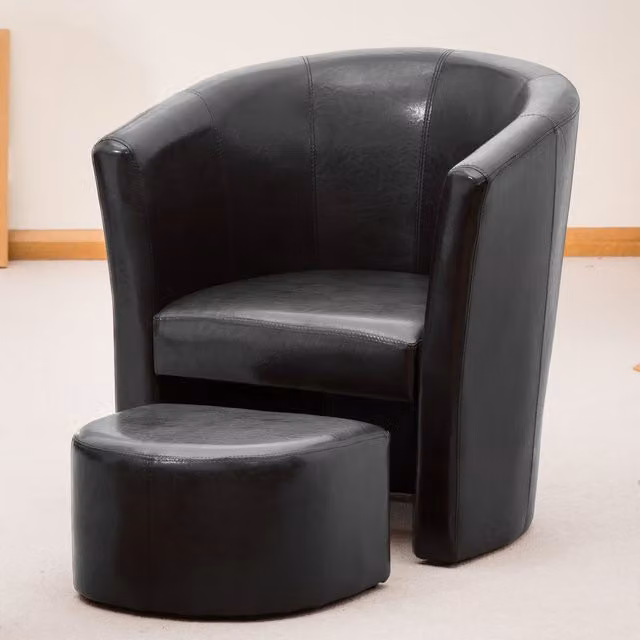 Artemis Home Halewood Black PU Leather Tub Chair with Integrated Ottoman and Solid Wood Frame, W: 70 cm, D: 75 cm, H: 75 cm – 1