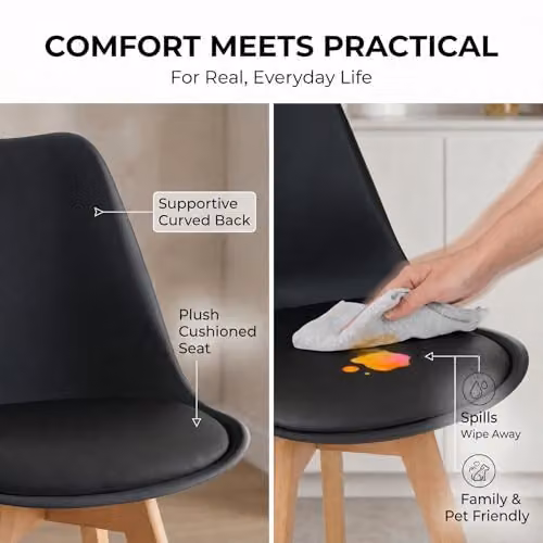 Bravich LTD Rocco Tulip Dining Chair in Black with Synthetic Leather Cushion and Beech Wood Legs – 5