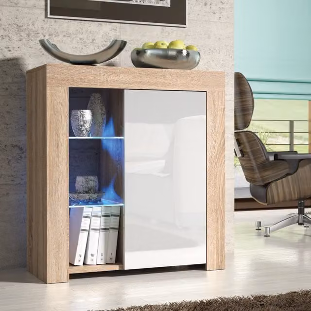 Creative Furniture Serene Modern Sideboard in Oak and White with Integrated Lighting