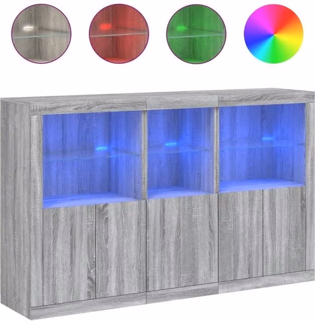 Berkfield Home Modern Sideboard with Integrated LED Lights in Grey Sonoma, W: 162 cm, D: 37 cm, H: 100 cm