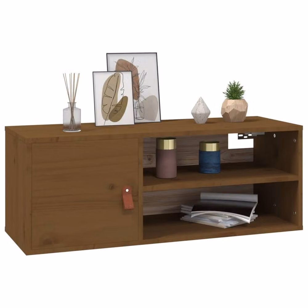 Berkfield Home Set of 2 Wall Mounted Cabinets in Honey Brown Solid Pine, W/D/H: 80 x 30 x 30 cm – 3