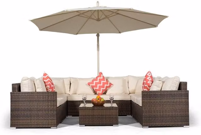 Giardino Havana 8 Seat Rattan Corner Conversation Set with Coffee Table in Brown and Grey