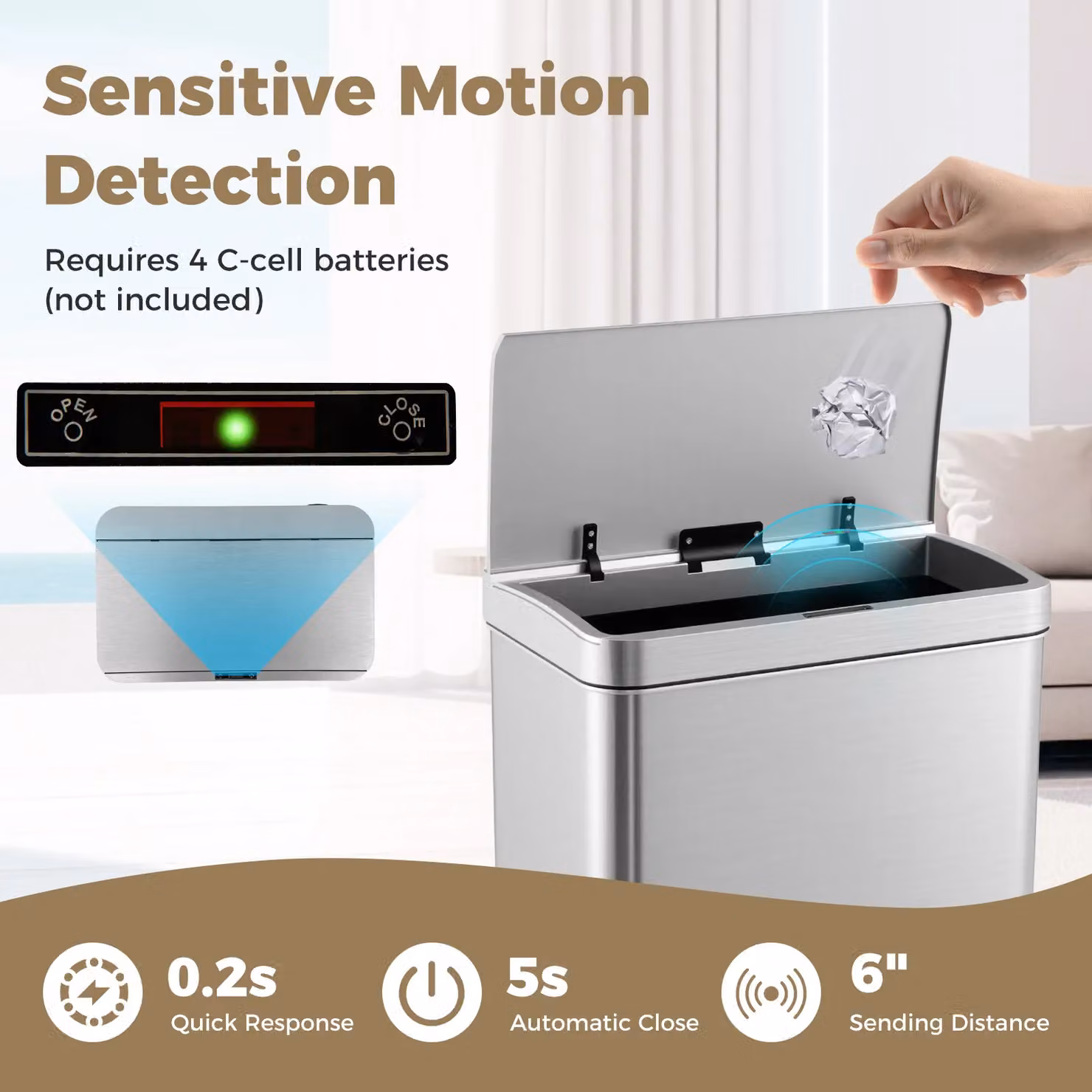 Gymax 60L Automatic Motion Sensor Trash Can with Lid in Metallic Silver – 5