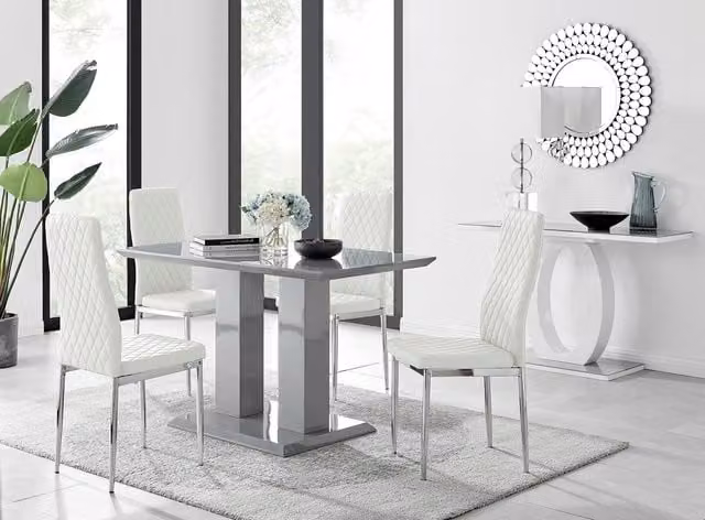 FurnitureboxUK Imperia Grey High Gloss Rectangular Dining Table and 4 White Milan Chairs Set
