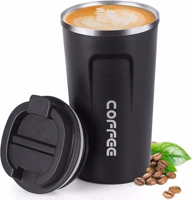 PAWNORA Double Walled Insulated Stainless Steel Coffee Mug, Black, 380ml