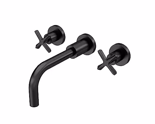 nuie CLX417 Aztec Modern Wall Mounted 3 Tap Hole Basin Mixer Tap, Matt Black