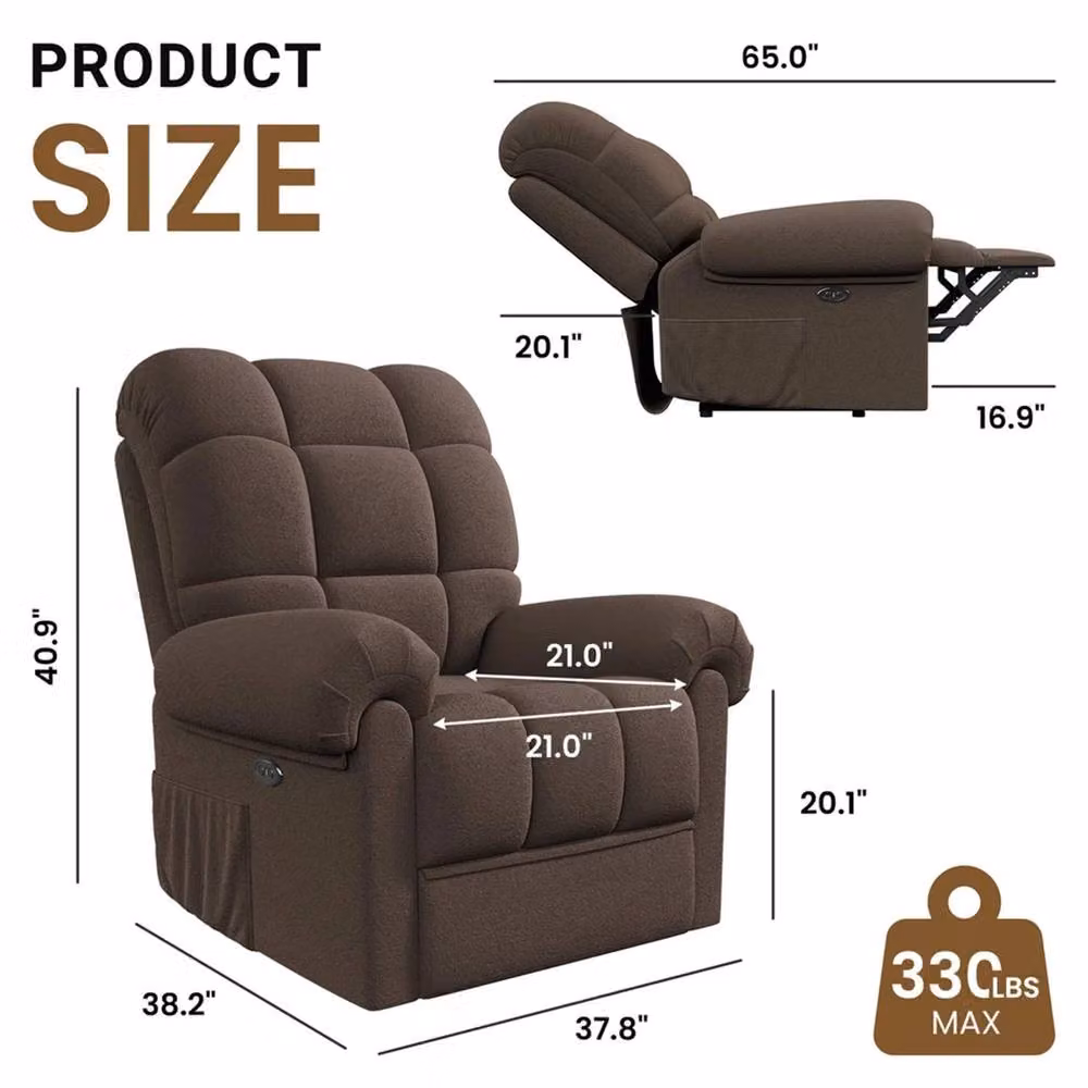FORGEVIO Brown Fabric Recliner Armchair for Seniors – 2