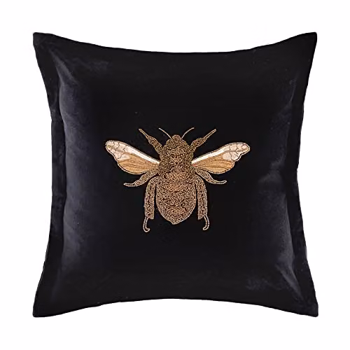 Voyage Maison Layla Velvet Embroidered Bee Cushion in Black and Gold, W/D/H: 50 x 50 x 50 cm – 3