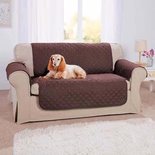 Coopers of Stortford Quilted 3 Seater Sofa Cover, Reversible and Water Repellent, Brown, W: 279 cm, D: 190.5 cm