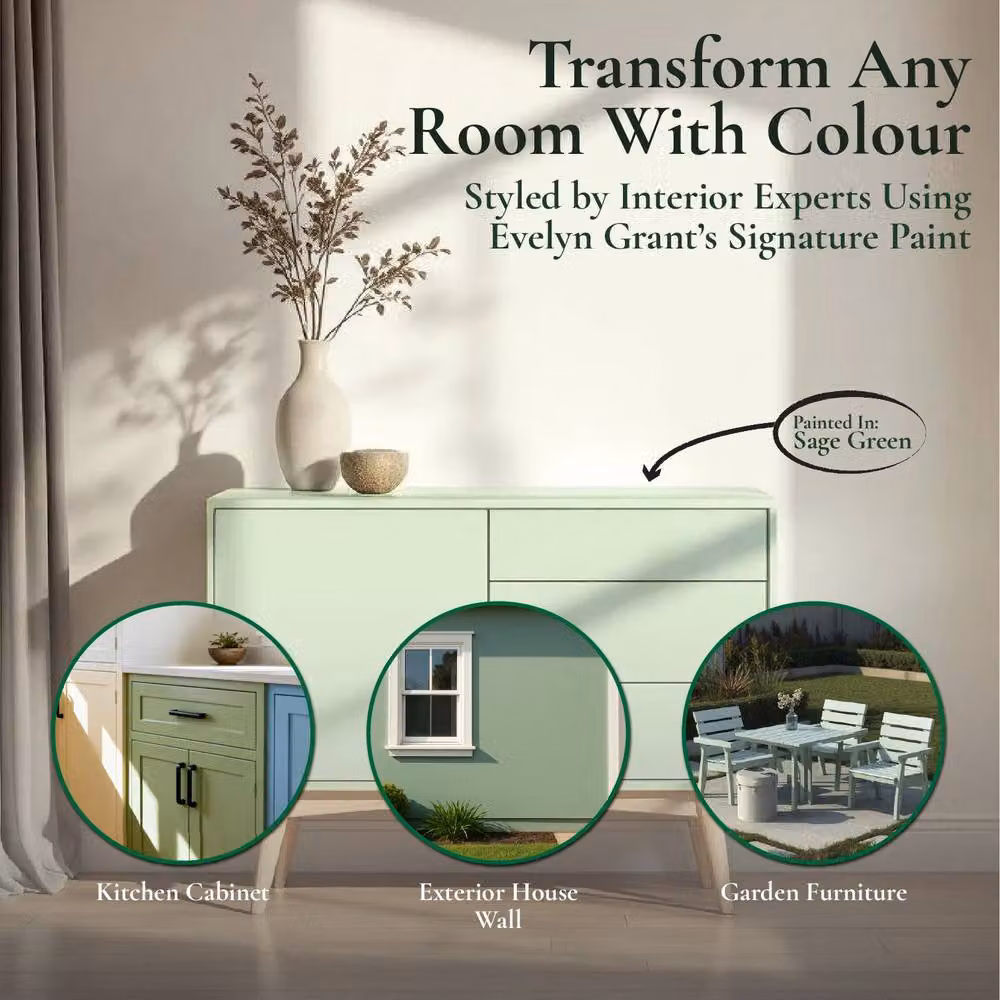 Evelyn Grant All-In-One Multi-Surface Indoor and Outdoor Matt Paint, Brilliant White, 2.5L – 4