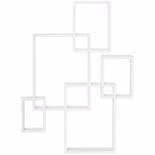 HOMCOM White Interlocking Cube Floating Shelves, Wall Mounted Modern Wood Decoration