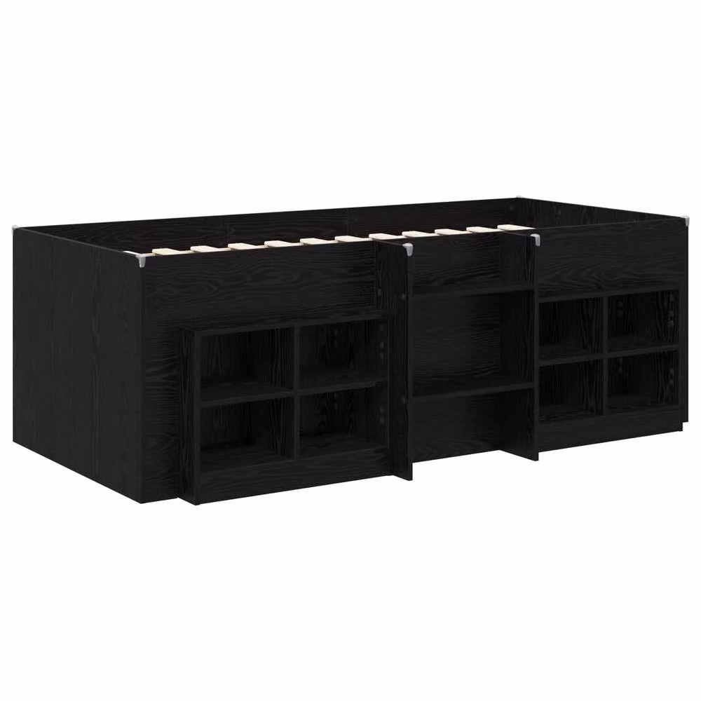 Berkfield Home Modern Loft Bed Frame with Side Compartment Cabinet in Black Engineered Wood – 2
