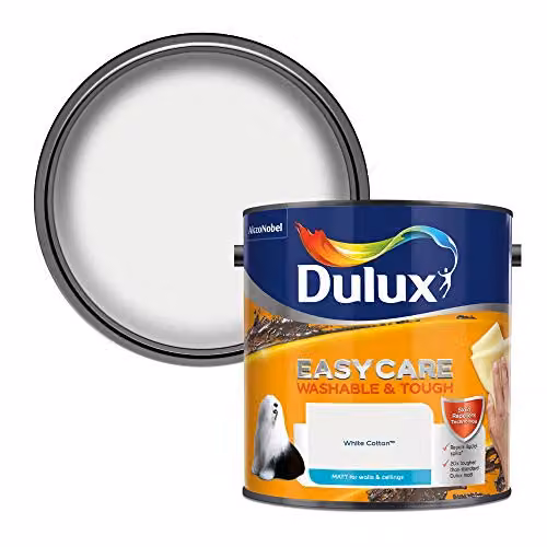 Dulux Easycare Washable and Tough Matt Emulsion Paint for Walls and Ceilings, White Cotton, 2.5 Litres – 1