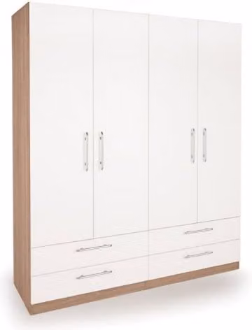 Harmony Hyde White and Oak 4 Door 4 Drawer Large Wardrobe