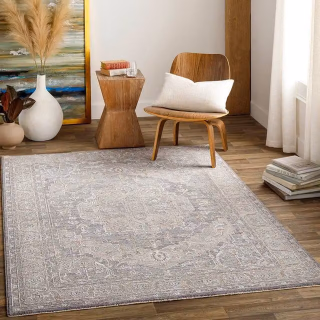 Livabliss Avant Garde Boho Oriental Living Room Rug with Fringes in Grey, Blue and Beige, W: 200 cm, D: 290 cm