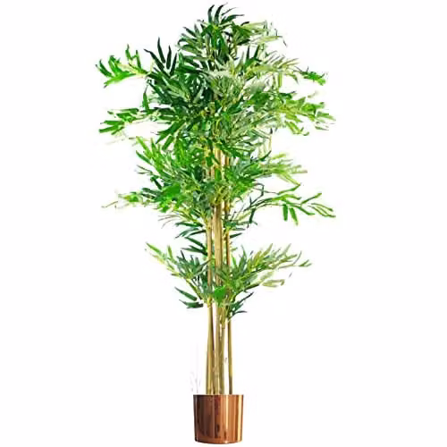 Leaf Design UK Artificial Bamboo Tree with Copper Planter, Green and Brown, Height: 150 cm