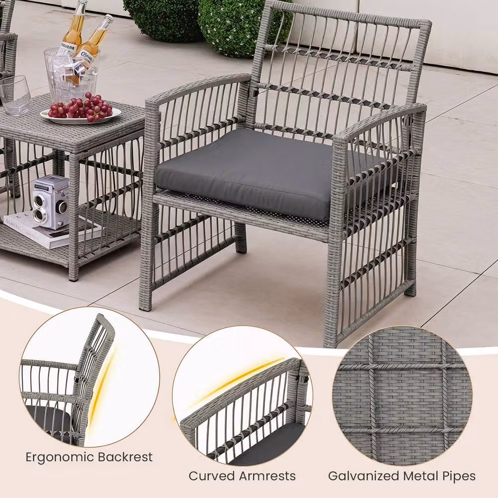 Costway 5-Piece Rattan Patio Conversation Set with Cushions and Ottoman in Grey – 5