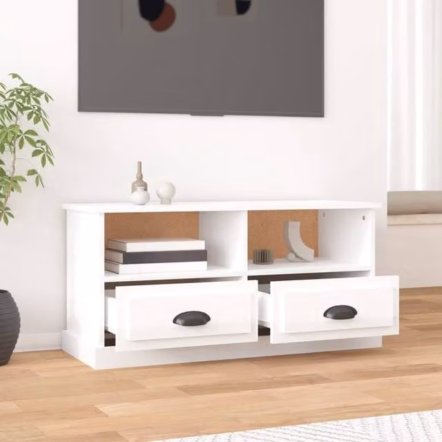 Berkfield Home Modern High Gloss White TV Cabinet W/D/H: 93 x 35.5 x 45 cm