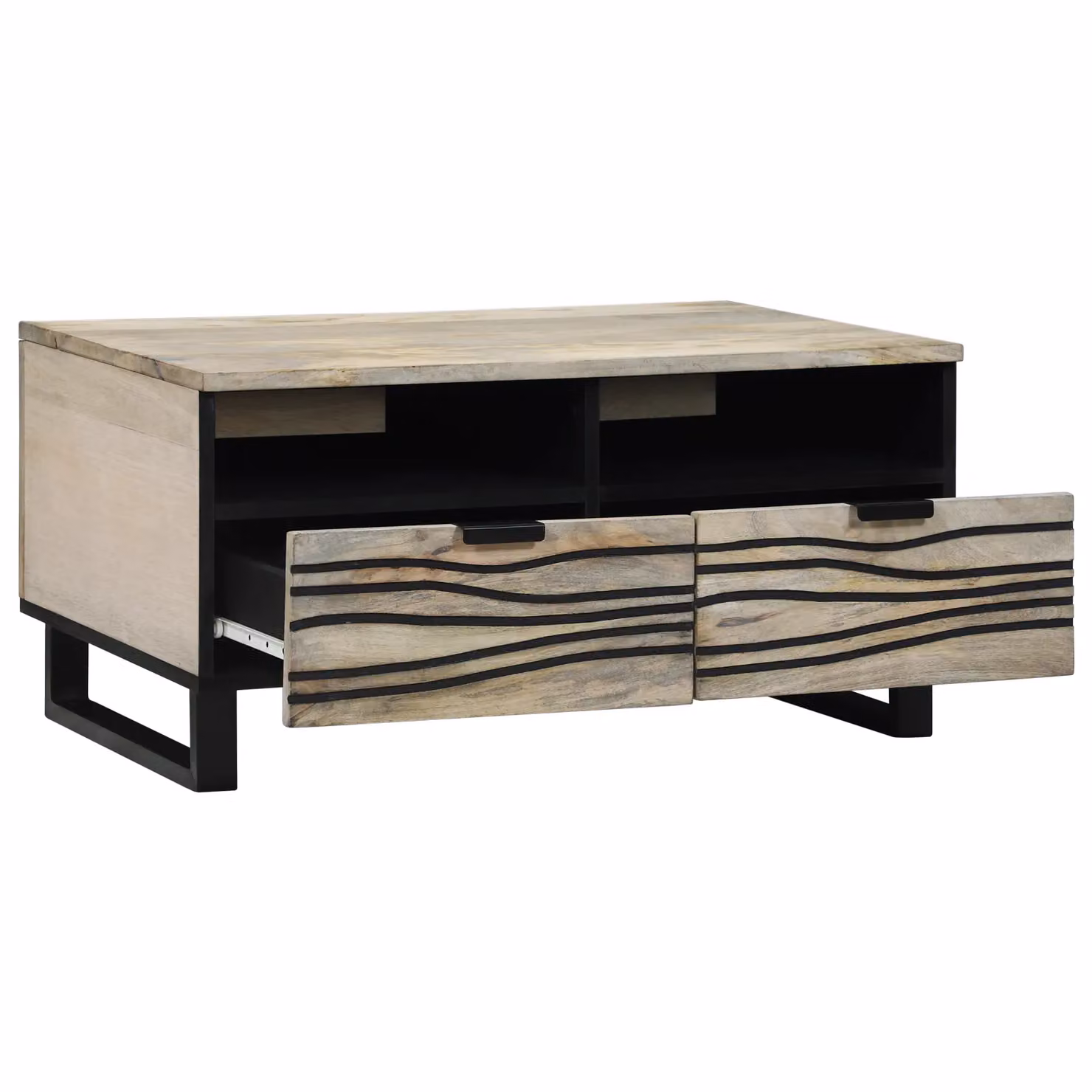 Berkfield Home Mango Wood Coffee Table with Drawer in White and Black, W: 80 cm, D: 50 cm, H: 40 cm – 2