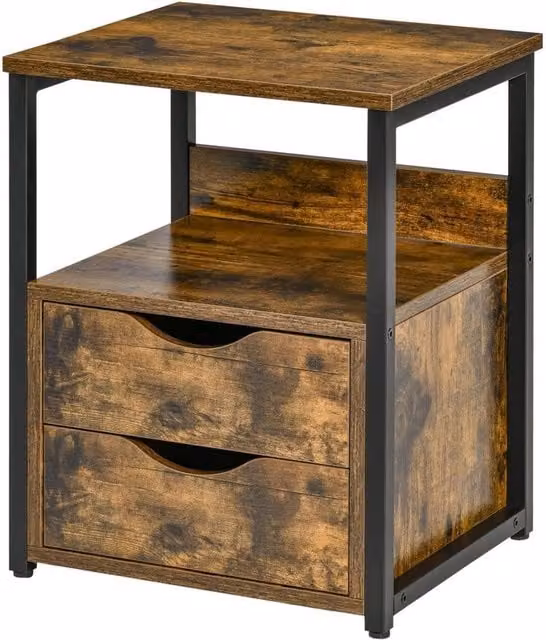 KORVIXA Industrial Rustic Brown and Black Side Table with Metal and Wood Construction, W/D/H: 100 x 100 x 100 cm