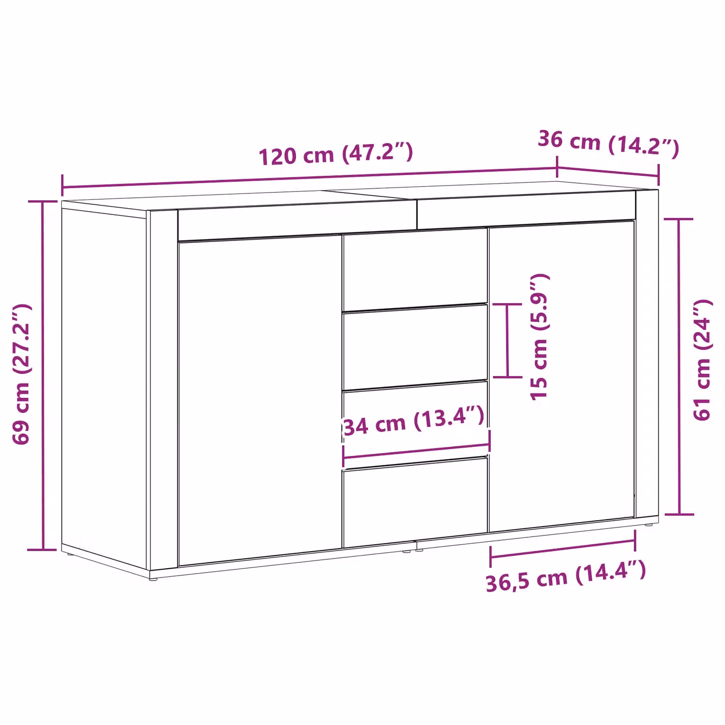 Berkfield Home Modern Smoked Oak Sideboard in Brown, W/D/H: 120 x 36 x 69 cm – 5