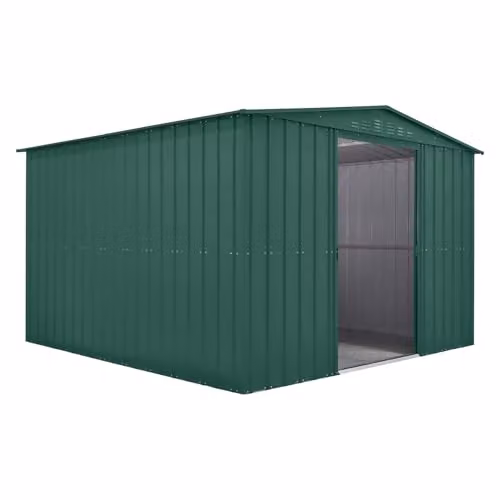 Globel Green Metal Garden Storage Shed with Apex Roof and Sliding Double Doors, W: 304.8 cm, D: 304.8 cm, H: 203.0 cm