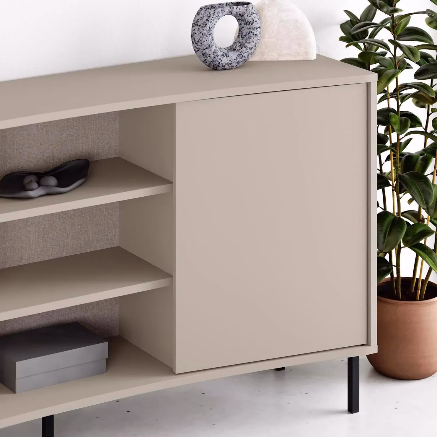 FWStyle Sandstone Large 2 Door Curved Modern Sideboard in Beige and Black – 3