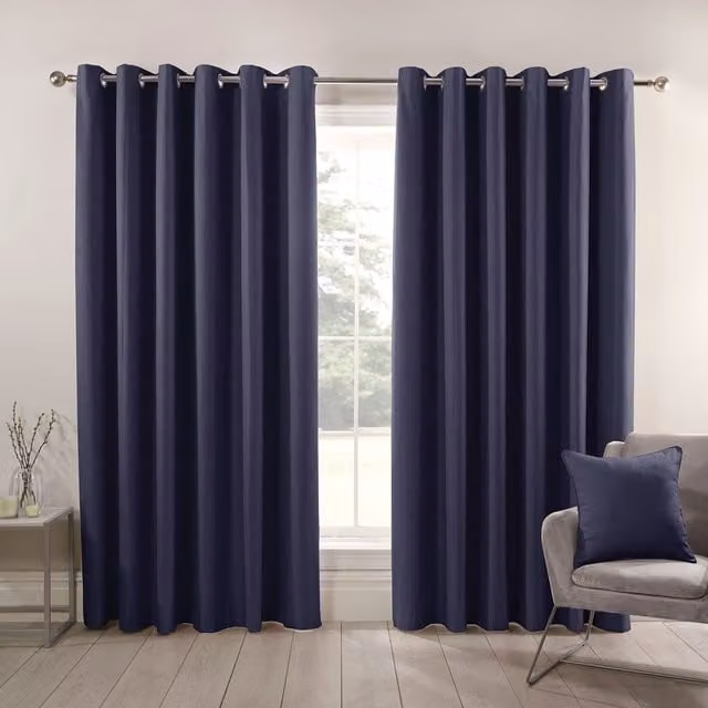 Divante Blue Plain Modern Blackout Eyelet Fabric Curtains, W: 168 cm, H: 229 cm