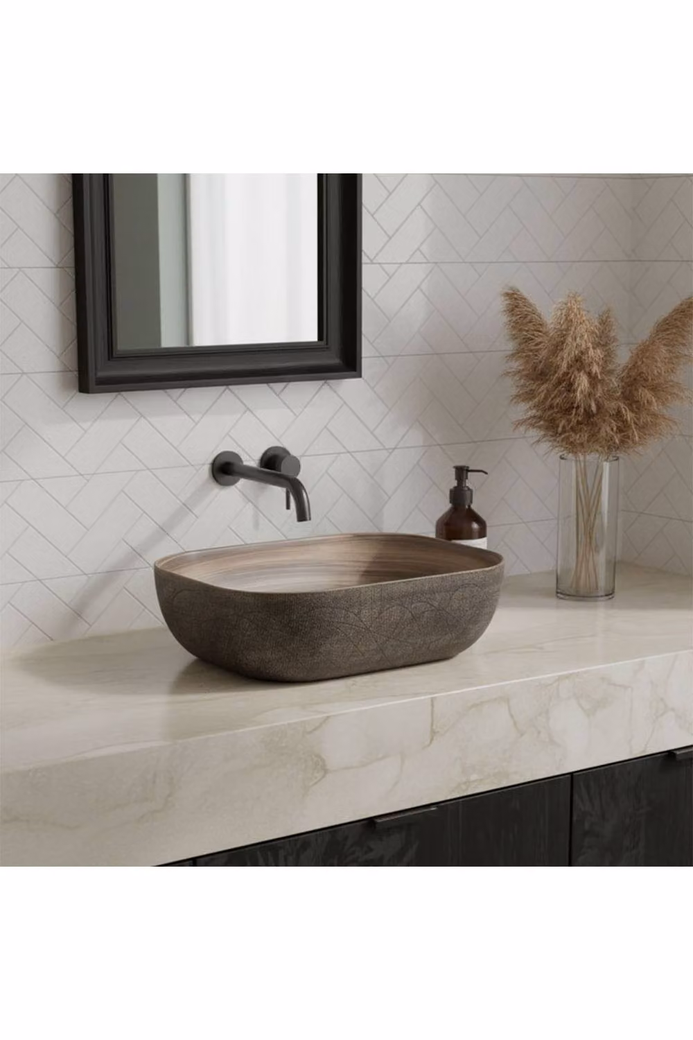 Living and Home Rectangular Ceramic Countertop Vessel Sink with Waste Kit in Brown and Multicolour – 2