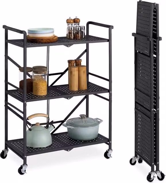 FLAVORA Slim 3-Tier Rolling Kitchen Storage Trolley with Handle and Wheels, Black – 1