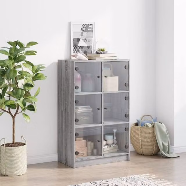Berkfield Home Highboard with Glass Doors in Grey Sonoma, W/D/H: 68 x 37 x 109 cm – 1