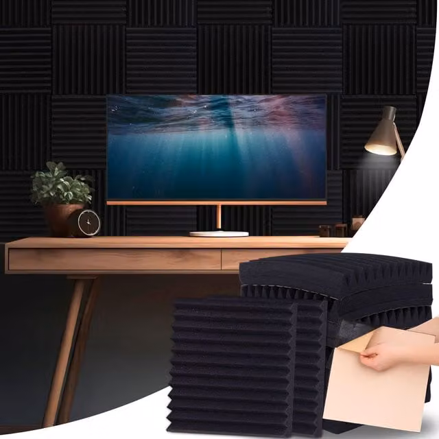 NOVECRAFTO Self-Adhesive Acoustic Wall Panels, Black Triangle Foam Soundproofing, 12 Pack, Depth: 4.5 cm