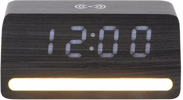 PRESENT TIME Karlsson Retro LED Alarm Clock with Light in Black Wood Veneer