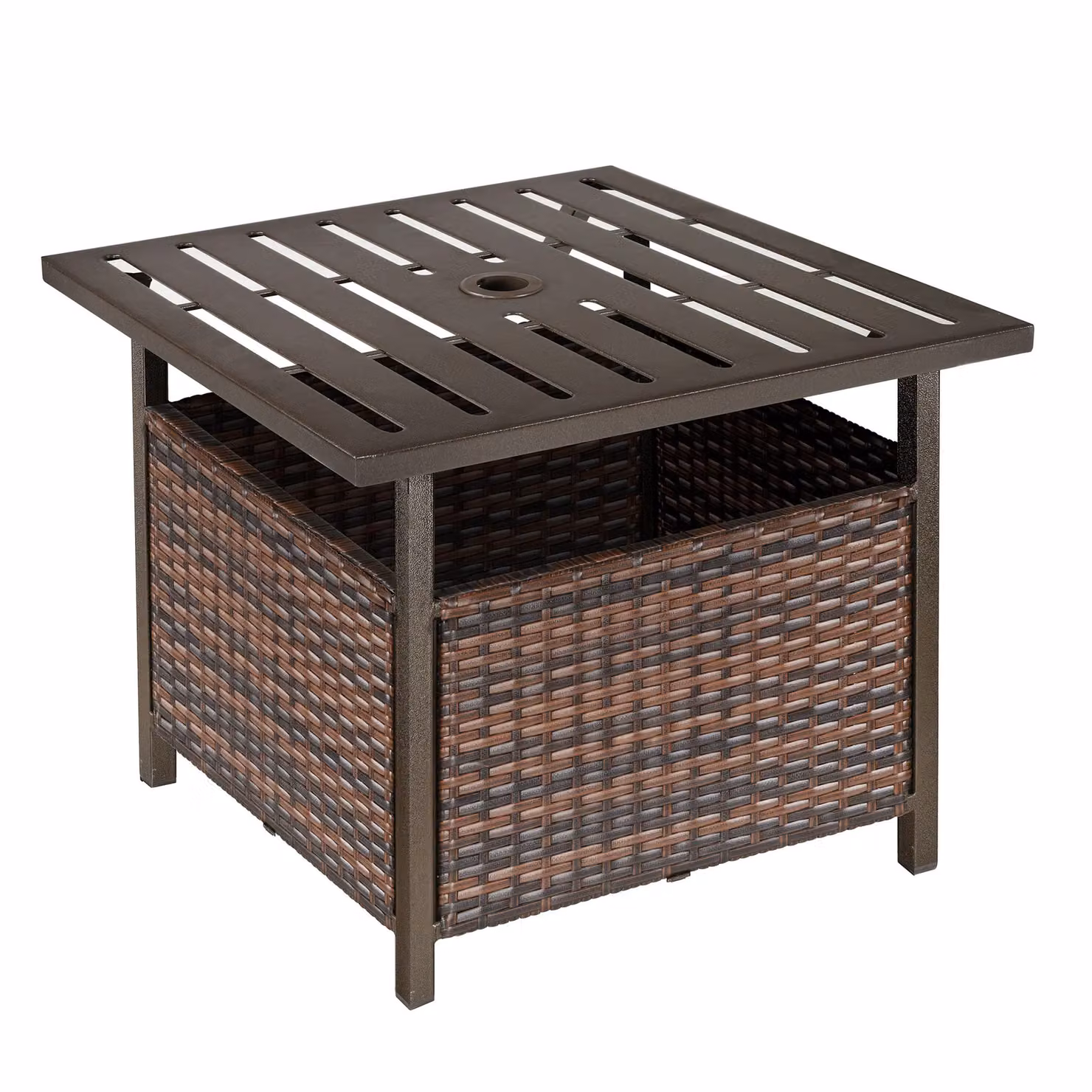 Outsunny Brown Rattan Wicker Coffee Table with Umbrella Hole – 3