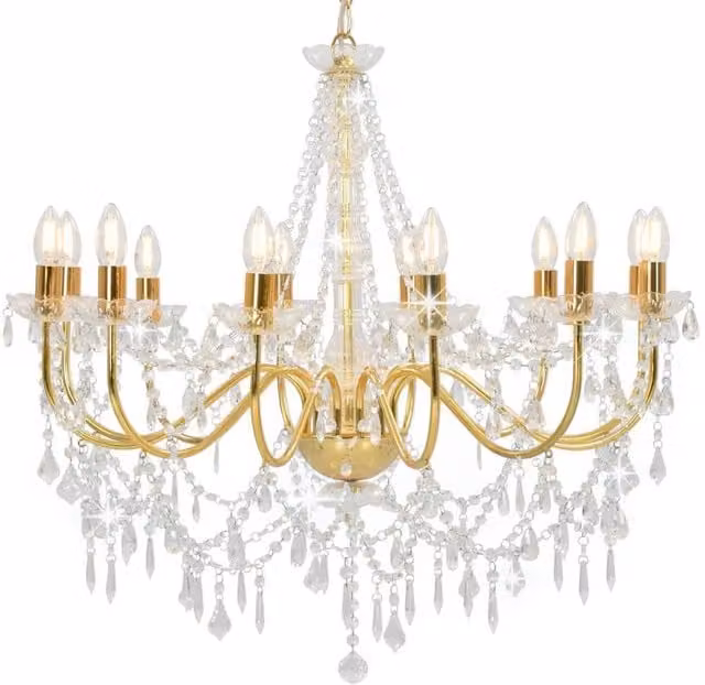 Berkfield Home Antique Gold and Brass Crystal Chandelier with 12 x E14 Bulbs