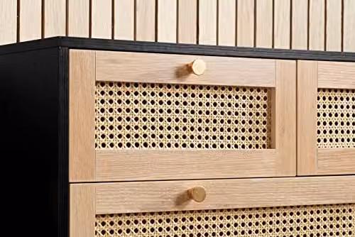 Birlea Croxley Mid Century Modern 5 Drawer Rattan Chest of Drawers in Black Oak and Gold – 4