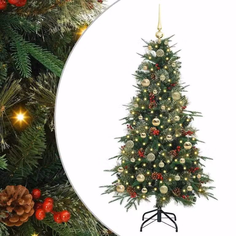 Berkfield Home Artificial Hinged Christmas Tree in Green, Height: 150 cm
